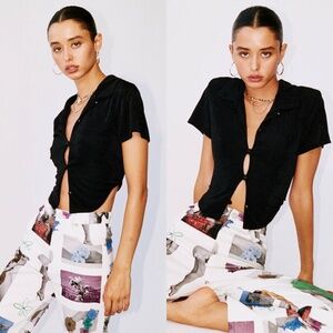 With Jean Black Cut-Out Blouse